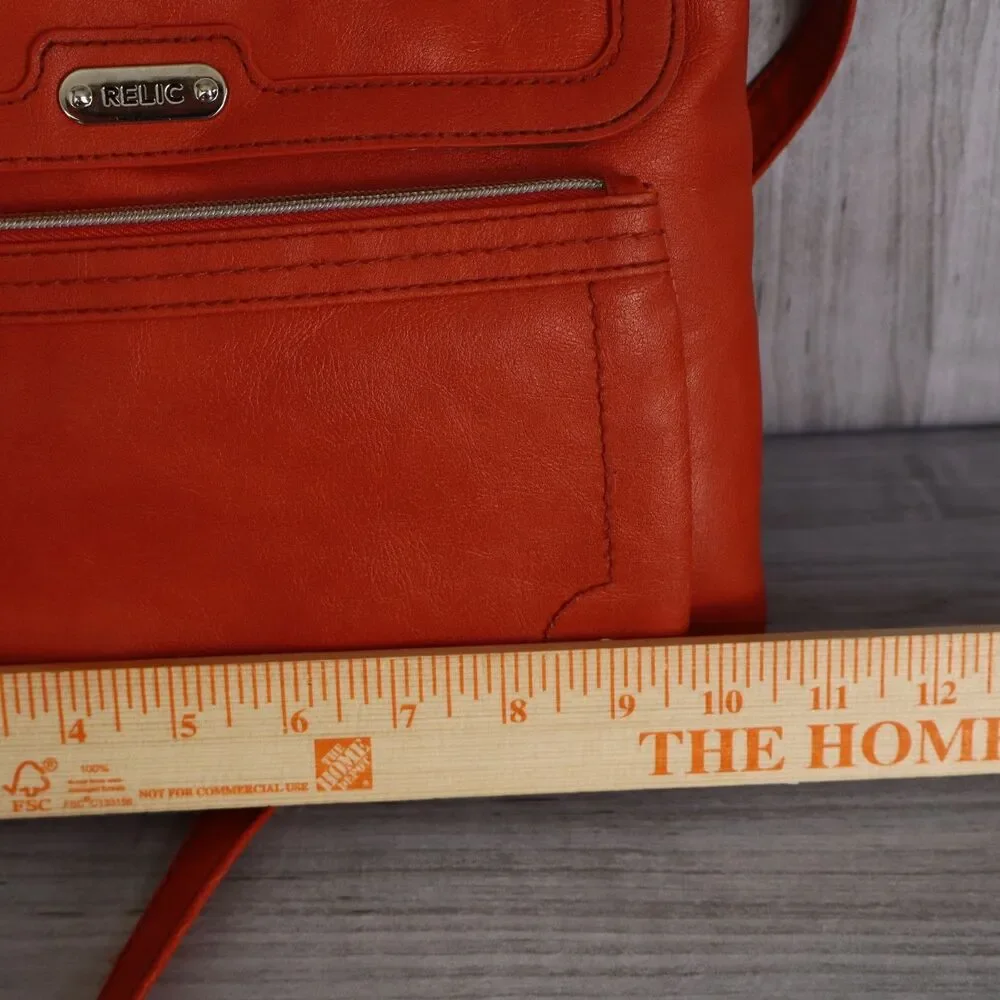 Relic Orange Pebble Faux Leather Crossbody Shoulder Bag Adjustable Strap Zip Top